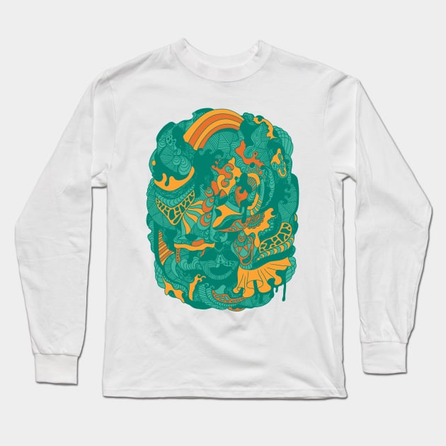 Mountain Green Abstract Wave of Thoughts No 2 Long Sleeve T-Shirt by kenallouis